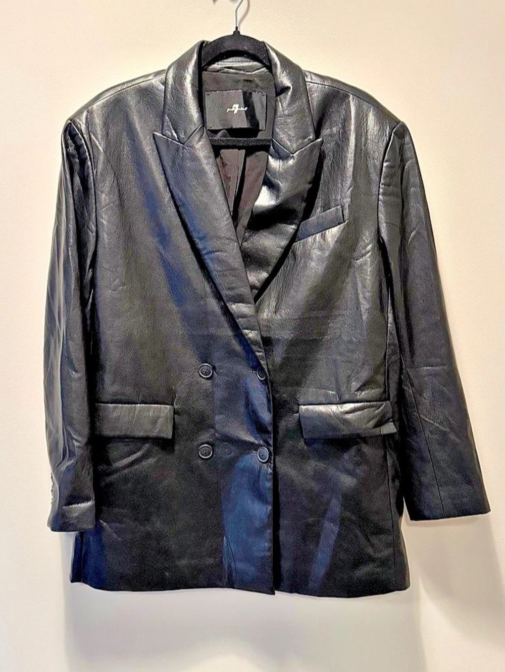 7 for all mankind oversized Black Faux Leather Blazer